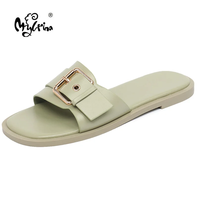 

MYLRINA Women Casual Summer Slippers Female Fashion Comfort Slides Ladies Open Toe Patent Leather Low Heels Flip Flops Plus Size