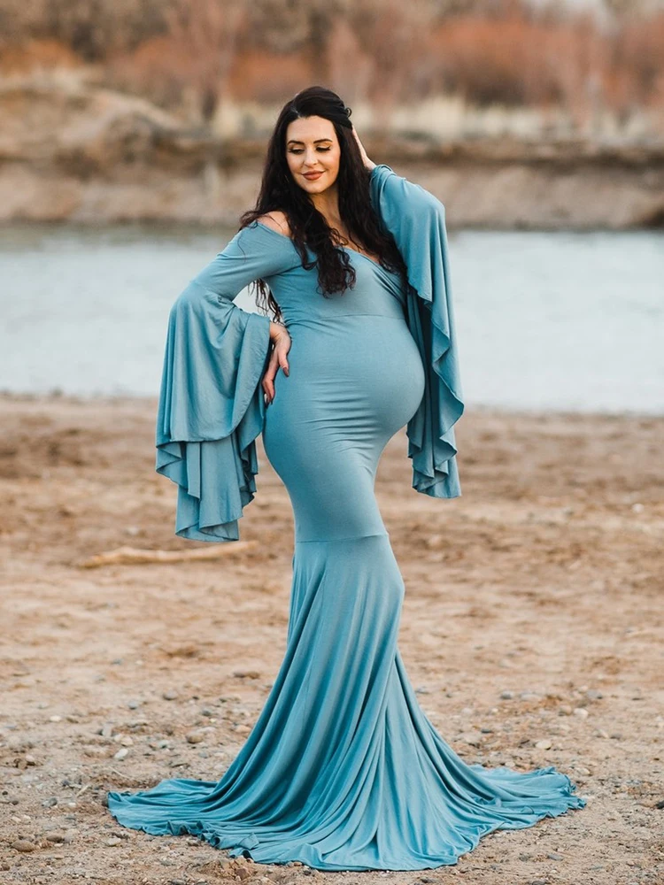 Mermaid Pregnancy Photoshoot Dress Trumpet Sleeve Maternity Dresses for Photo Shoot Baby Shower Maternity Gown Photography enlarge