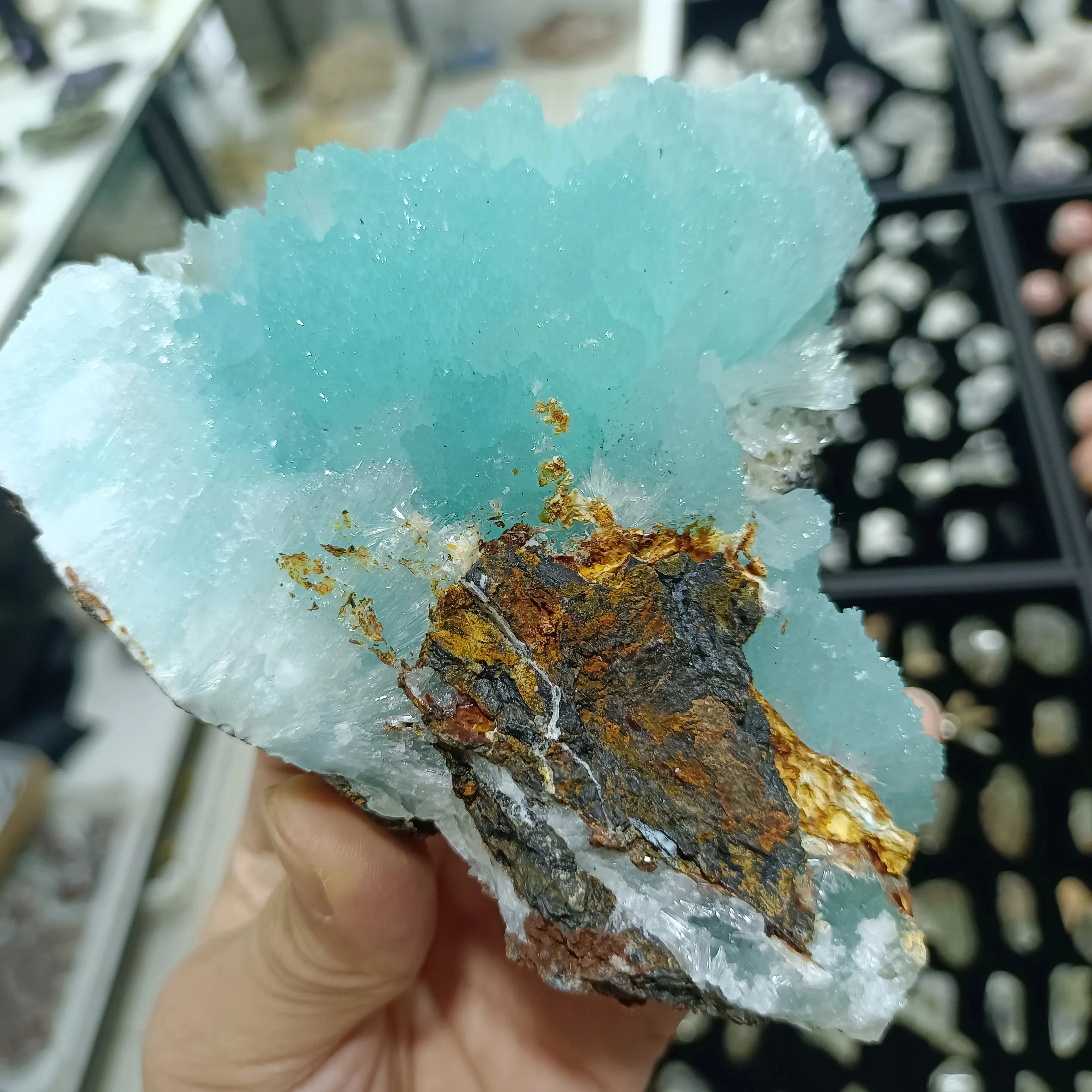 Удивительный красивый натуральный синий арагонит Кристалл Кластер