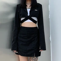 ins net red the same fashion suit collar single breasted waist short section was thin 2021 autumn long sleeved jacket female