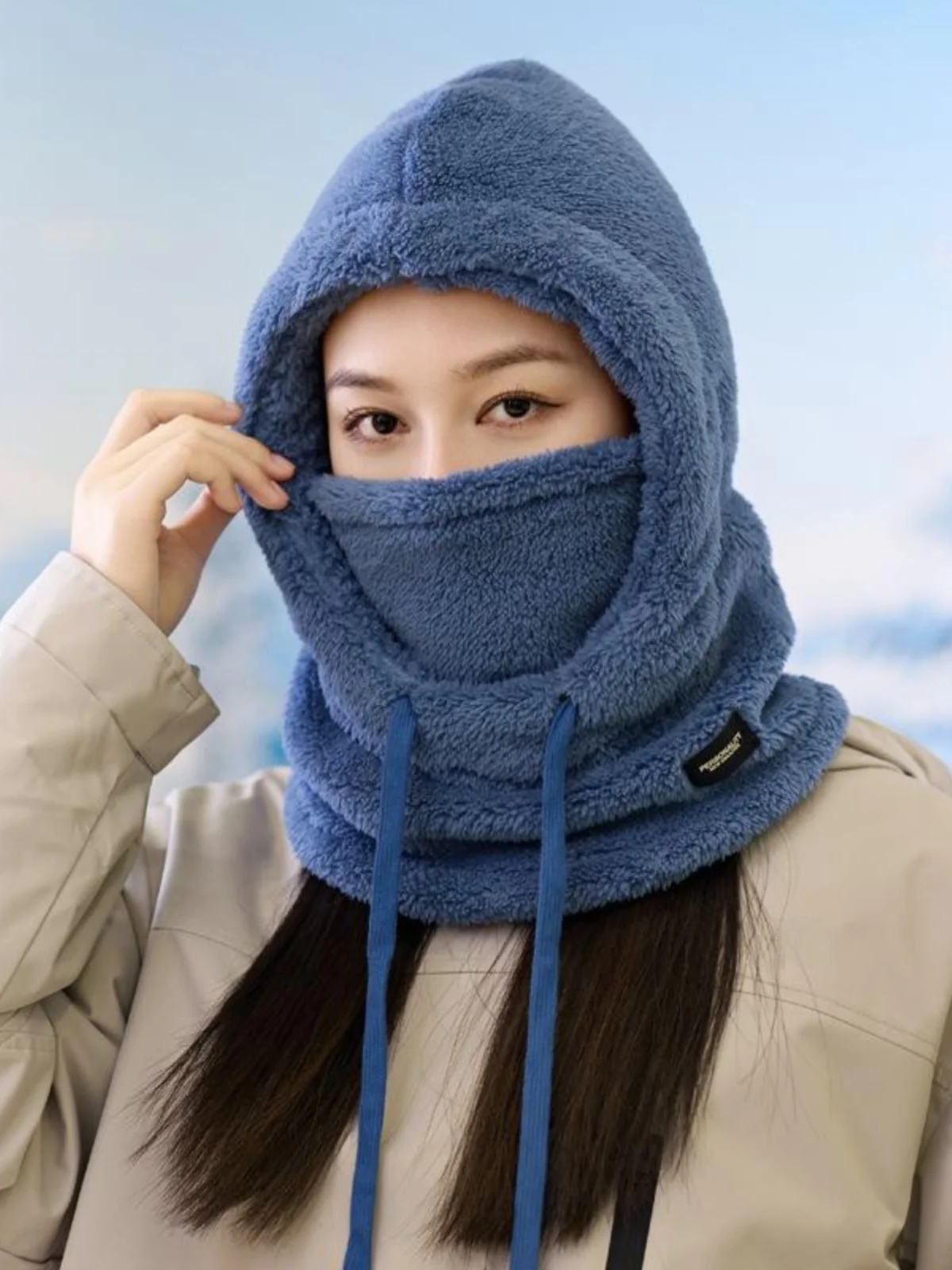 Scarf Mask Integrated Hat Women Winter Fleece-lined Thickened Sleeve Cap Earmuff Windproof Cotton-Padded Cycling Warm Art...