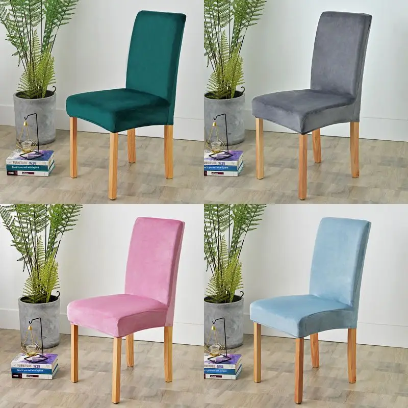 

Velvet Dining Chair Cover Soft Stretch Chair Slipcover Solid Color Seat Cover Elegant Furniture Cover For Home Hotel Banquet
