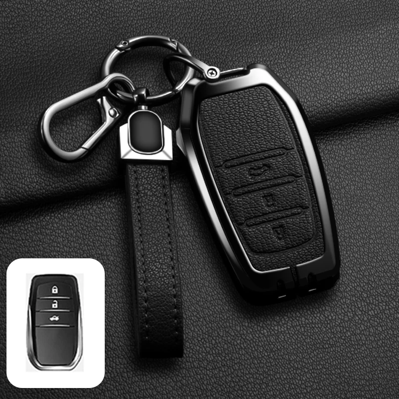 Новый кожаный чехол для ключей из цинкового сплава для Toyota CHR Hilux Fortuner Land Cruiser 200 Camry Corolla Crown RAV4 Highland