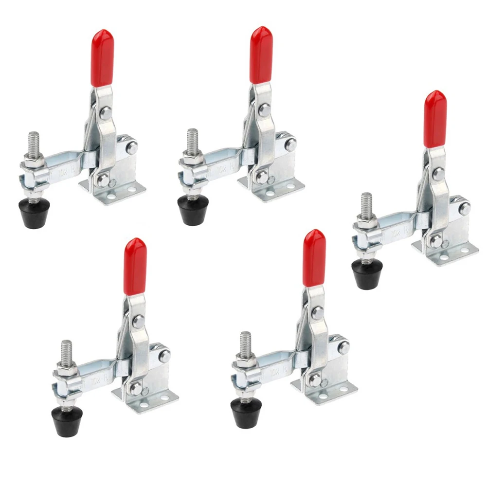 

Toggle Clamp Tools Silver + Red Toggle Clamp 110Lbs/50kg 5Pcs GH-101-A Galvanized Iron + Plastic Holding Capacity
