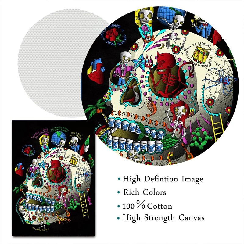 Мексиканский абстрактный красочный постер с головой черепа холст картина День