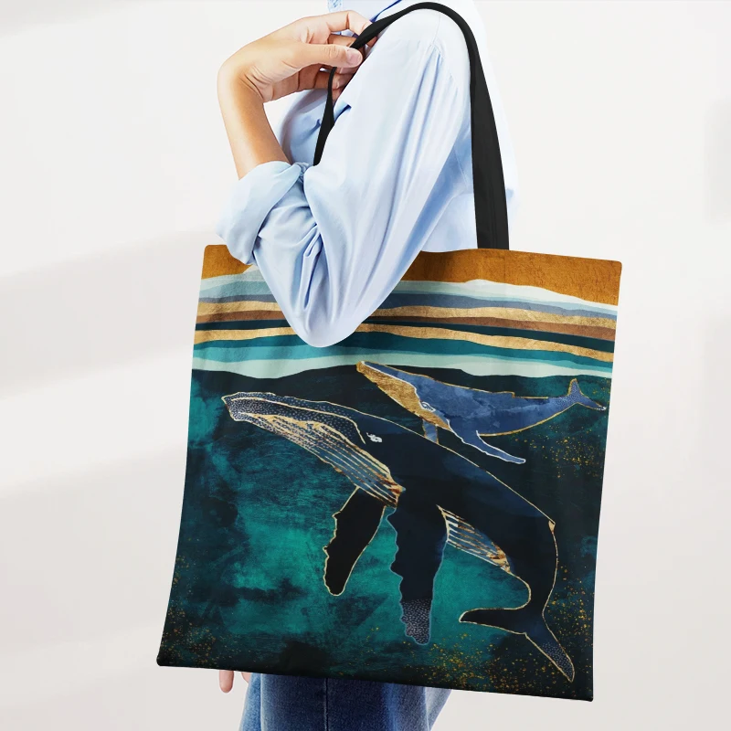

Japanese Designer Women Handbag Whale Octopus Stylish Simplicity Tote Bag Eco Reusable Shoulder Shopping Bags for Groceries