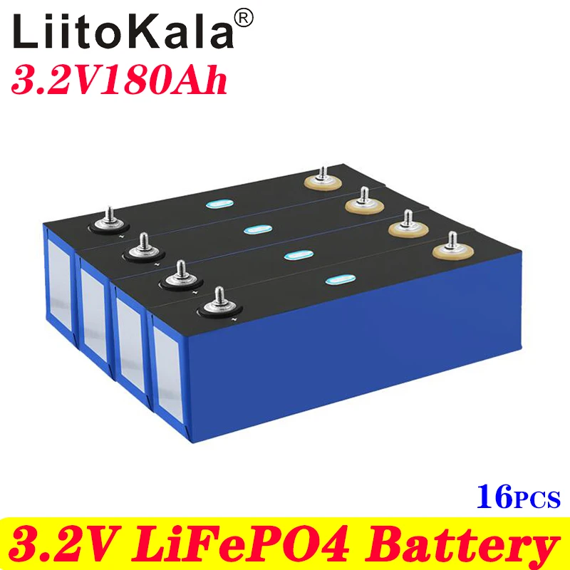 

16x LiitoKala 3.2V 180Ah Lifepo4 Rechargeable battery high current diy12v 24v Solar Storage Inverter RV Electric car golf cart