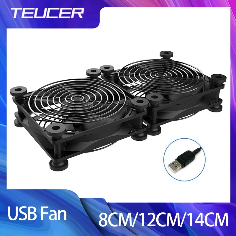 USB TEUCER Корпус компьютера Вентилятор 8 см/12 см/14 см Тихий охлаждающий вентилятор с
