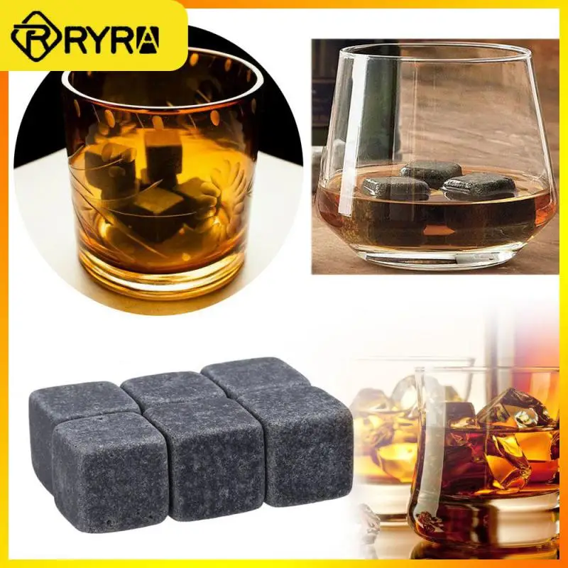 

6 Pcs Granite Pouch Ice Stones Wine Drinks Christmas Bar Cooler Cubes Bar Accessories Natural Champagne Whiskey Rocks
