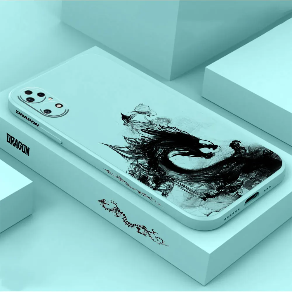 Dragon Pattern Ink Brush Painting Phone Case For Huawei P60 P50 P40 P30 P20 Mate 50 40 30 20 20X 10 Colour Liquid Silicone Cover