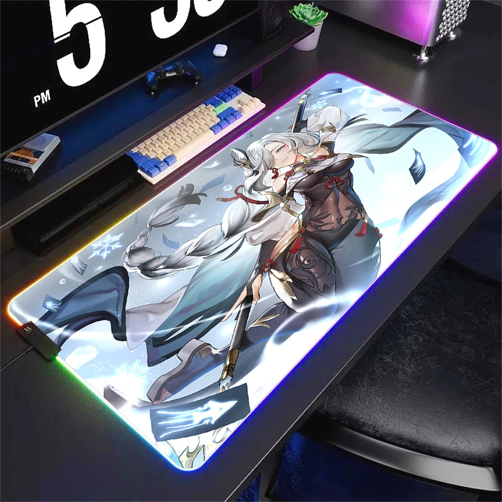 Genshin Impact Shenhe RGB милый коврик для мыши светодиодный аксессуар компьютерных игр