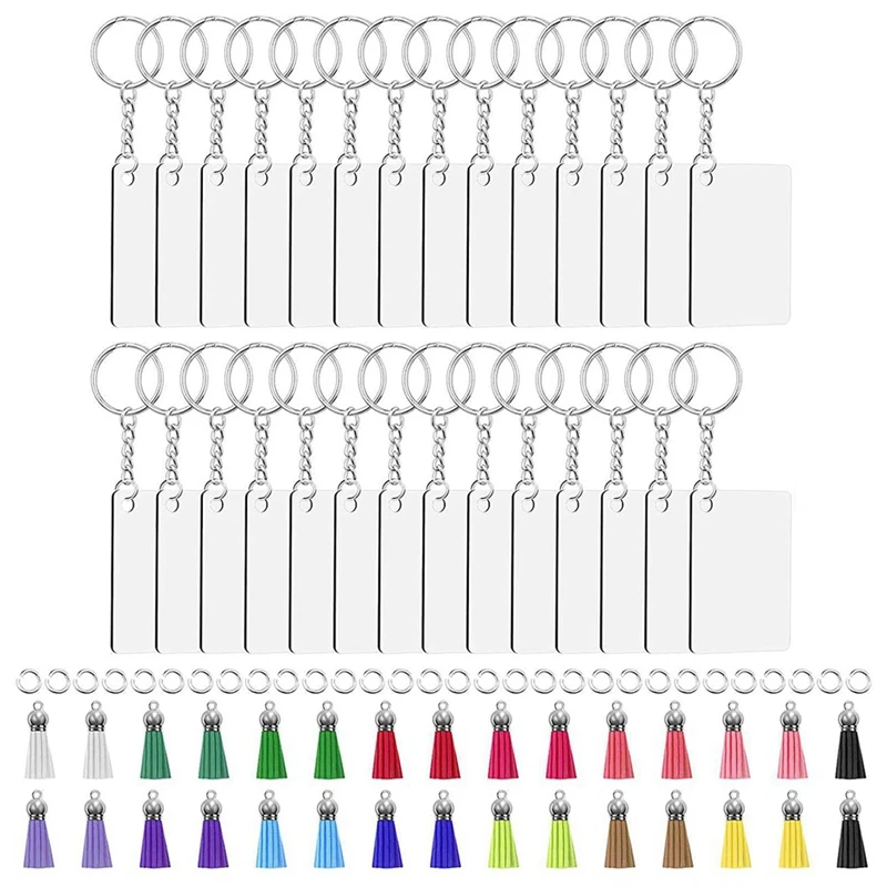

160 Pieces Sublimation Blank Products Batch Heat Press Transfer Double-Sided Printing Keychain Blank Tassel Key Ring