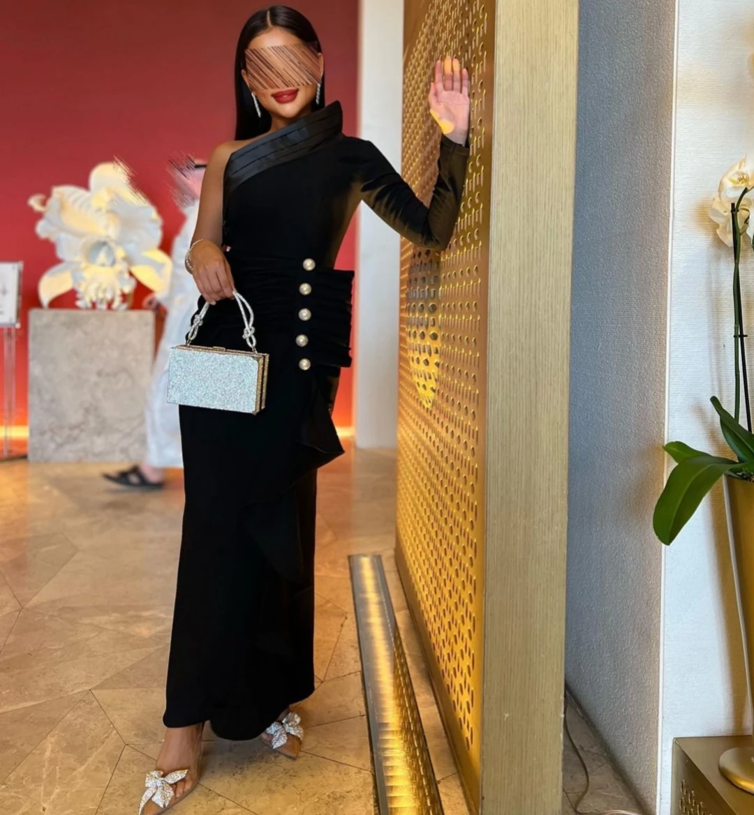 

Платье для выпускного вечера до щиколотки, на одно плечо, с длинным рукавом