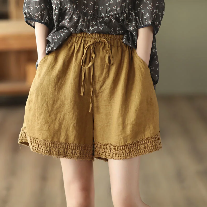 Lace Short Pants for Women To Wear Baggy Embroidery Womens Shorts Elastic Waist Loose Design Hot Classic Trend 2023 Normal Cheap