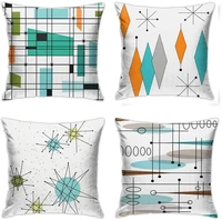 midcentury modern throw pillow cover teal grid pillowcase atomic starburst orange pillow cases home decor cushion covers 18x18in