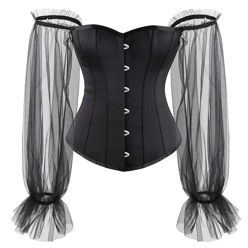 

Vintage Style Corselet Top Short Sleeve Lace Up Women's Waist Shaping Corset Bustier Retro Burlesque Vest Fashion Black Korset
