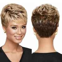 gnimegil synthetic hair wig with bangs for women short hairstyle pixie cut wig female blonde ombre brown layered color pelucas