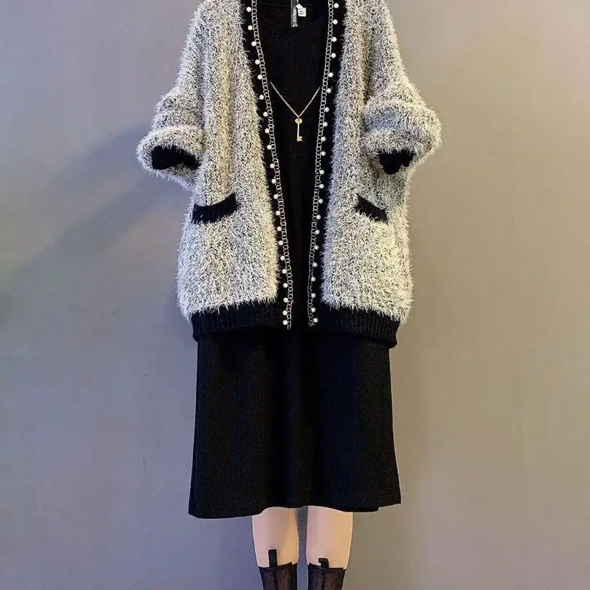 Женская одежда большого размера декоративный свитер с бусинами для ногтей