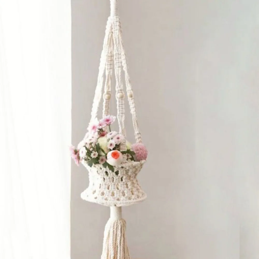 

Macrame Wall Hanging Fruit Basket Hammock Produce Toy Storage Rope Plant Hanger Bohemian Boho Home Decor Flower Pots Decorative