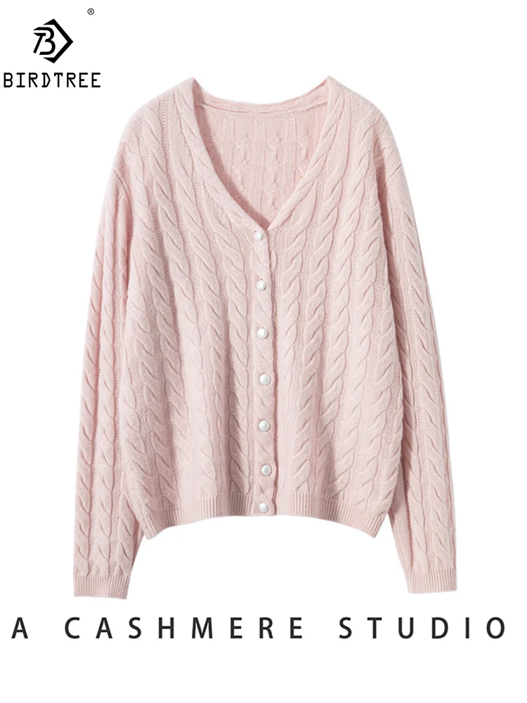 Мягкие кардиганы BirdTree из 100% чистого кашемира Женский вязаный жакет с V-образным
