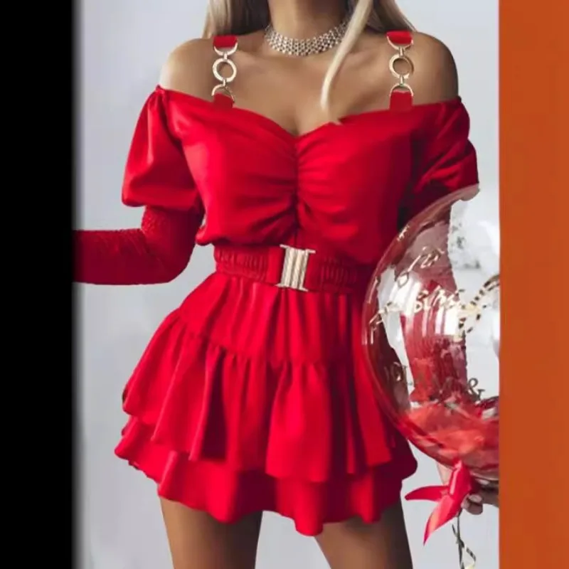 Новинка весна-лето 2024 женская одежда однотонное платье с открытыми плечами и