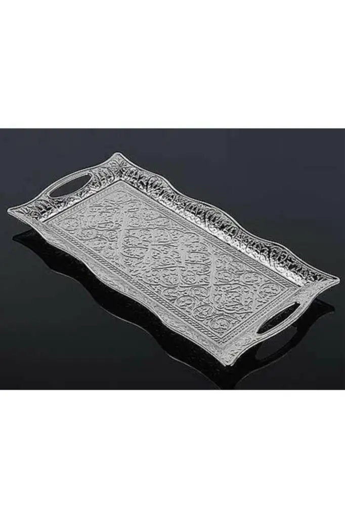 

2 person serving tray silver color with ottoman motif