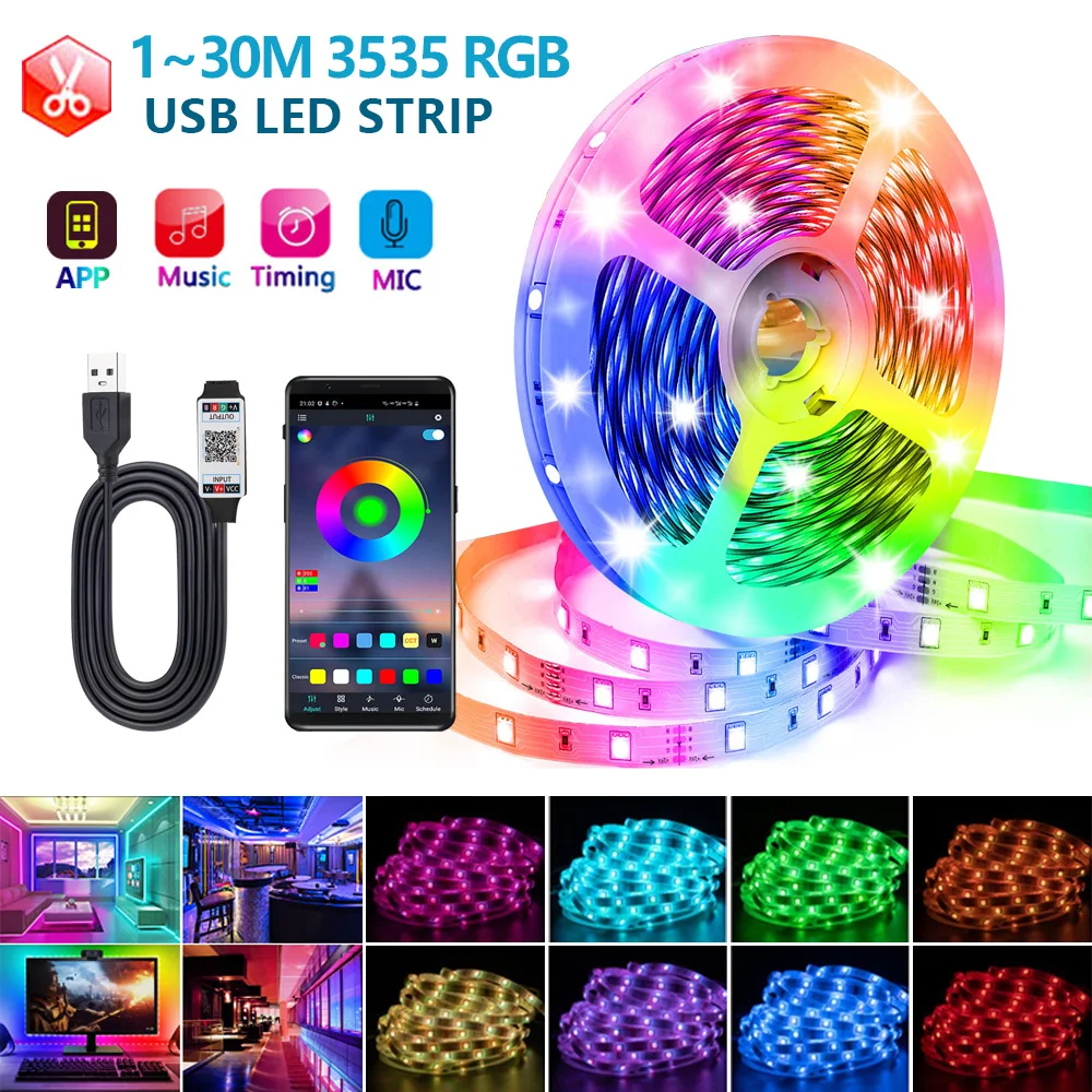 Светодиодные ленты RGB 3535 USB DC5V 24 клавиши Bluetooth-лента с дистанционным управлением