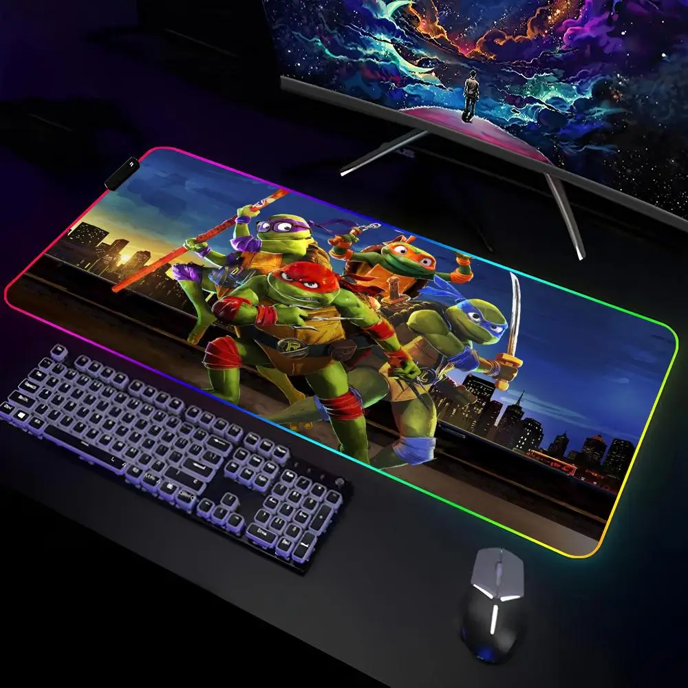 T-Teenage Mutant N-Ninja-Turtles Mouse Pad Gamer RGB Deskmat Keyboard Mat Gaming Laptops LED Mousepad Desk Protector Anime Mause