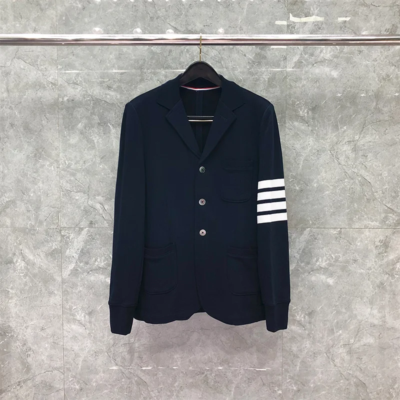 

THOM Autunm Winter Man Jacket Fashion Brand Blazers Classic 4-bar Loopback Jersey Yarn-dyed Coats Formal Navy TB Suit
