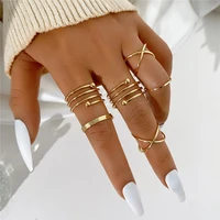 vagzeb punk gold color finger rings set minimalist smooth geometric cross rings for women girls party bijoux femme jewelry