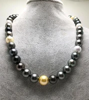 huge charming 1812 13mm natural south sea genuine white golden black round pearl necklace free shipping women jewelry necklace