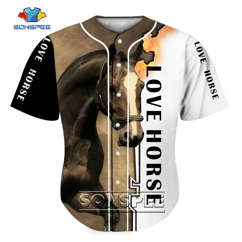 

SONSPEE Love Horse 3D Print Baseball Uniform for Men Harajuku Animal Pattern Sportswear Short Sleeve Hip Hop Baseball Jerseys