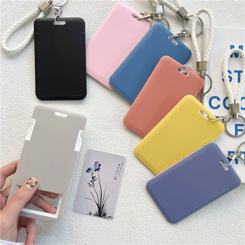 

1Pc Solid Color Student Bus ID Card Protective Cover Keyring School Accessories Door Card Credit Card Holder Bag Set Key Chain