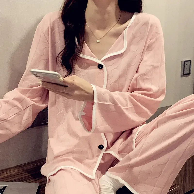 

Solid Homewear Summer XXL Pijama Sets Buttons Pajamas Pjs Piece Mujer Pyjama Women's Loungewear Down 2 Sleepwear Lapel Autumn