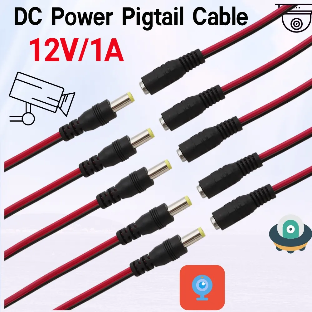 5/10 пар, 12 В, 1 А, кабель питания постоянного тока, кабель с косичками, штекер, разъем, удлинитель, 5,5x2,1 мм, штекер постоянного тока, разъем для камеры видеонаблюдения