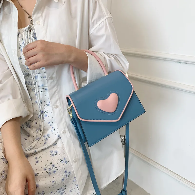 

2022 Heart Bags For Women Contrasting Colors Luxury Handbags PU Leather Hasp Female Shoulder Crossbody Bag Bolsa Feminina