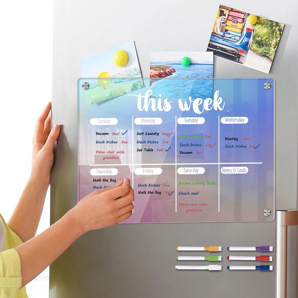 

Magnetic Planning Board Clear Weekly Planner Fridge Handwriting Pens Message Dry Erase Schedule Set Acrylic Boards