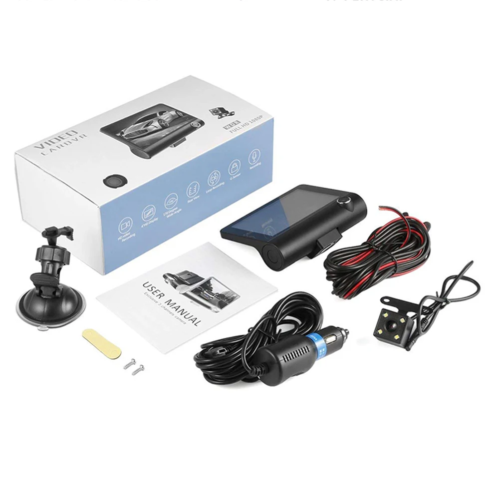 Автомобильный видеорегистратор Full HD 1080P с двумя объективами 3 камерами 4