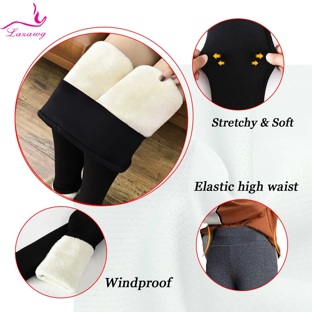 LAZAWG Winter Warm Thicken Leggings for Women Winter High Waist Trousers Slimming Black Grey Thermal Pants Daily Wear Softable