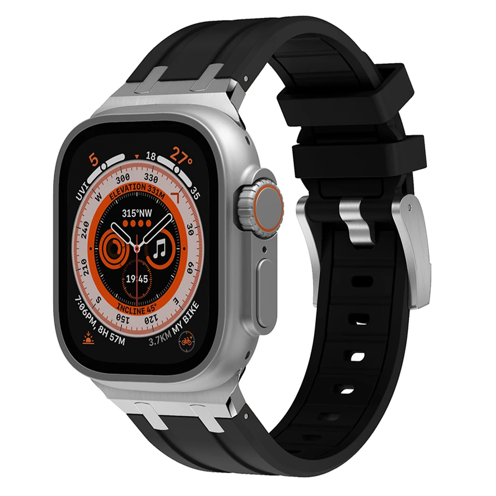 Modification Mod AP Steel Connector Sports Band for Apple Watch Ultra 49mm 45mm 42 44mm Silicone Strap for IWatch 8 7 6 5 4 SE