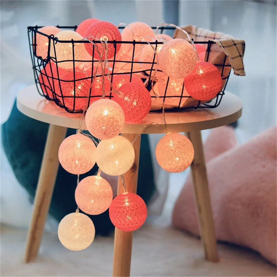 New 6cm Cotton Ball String Lights Battery/USB Powered Fairy Garden Lights Garland for Bedroom Party Wedding Christmas Decoration
