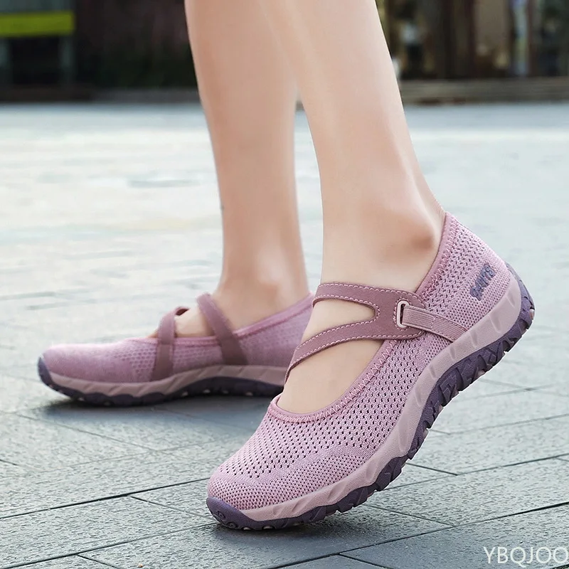 

Кроссовки женские сетчатые дышащие, повседневная прогулочная обувь, без шнуровки, легкая обувь для мам, нескользящая обувь на плоской подошве, 2022