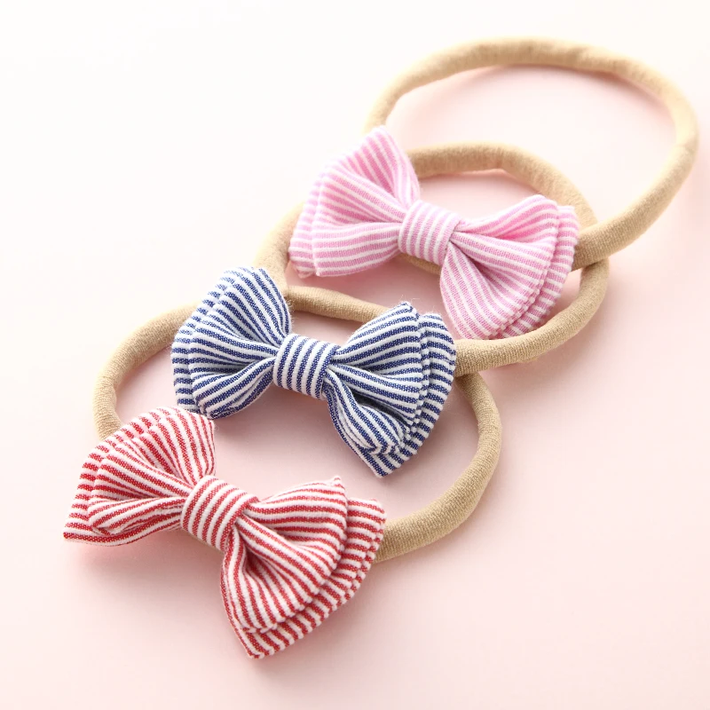 

Stripe Hair Bands For Babies Cute Double Bowknot Nylon Elastic Infant Headwrap Kawaii Headband Hair Accessories For Girls