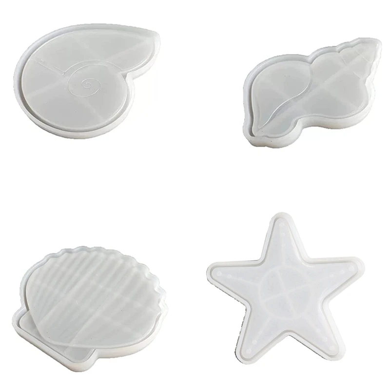 

4Pcs DIY Resin Tray Molds Jewelry Tray Mold Tray For Epoxy For Resin Casting Shell Starfish Conch Shape Tray Resin Molds