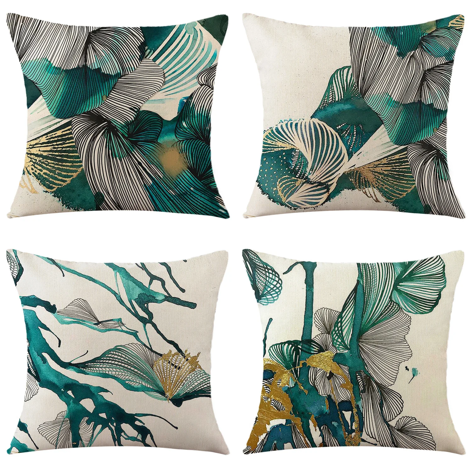 

2023 Green Tropical Plant Throw Pillows Cushion Cover Home Sofa Cushion Cover Ginkgo Car Pillow Case Printed Linen Pillowcase