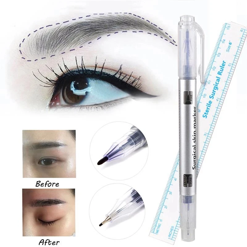 

1 pcs Microblading Semi Permanent Makeup Surgical Skin Marker Eyebrow Tattoo Marking Pen Measure Ruler Scribe Tool