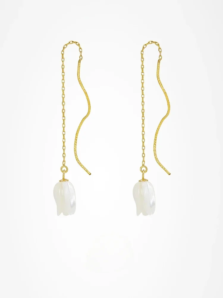 

Elegant Ear Threads White Shell Flower Earrings Tassel Earrings Long