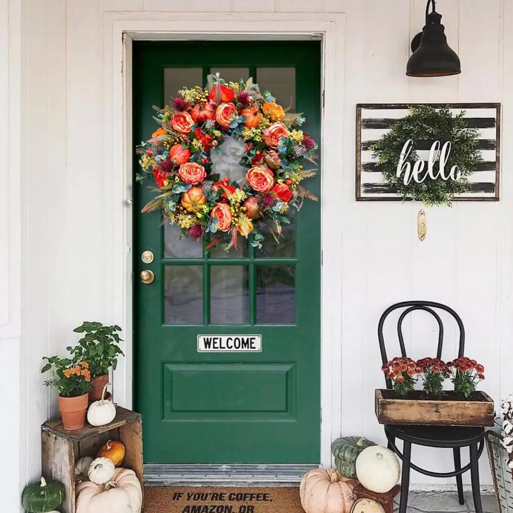 

Charming Fall Wreath Hanging Reusable Floral Wreath Peony Pumpkin Autumn Wreath