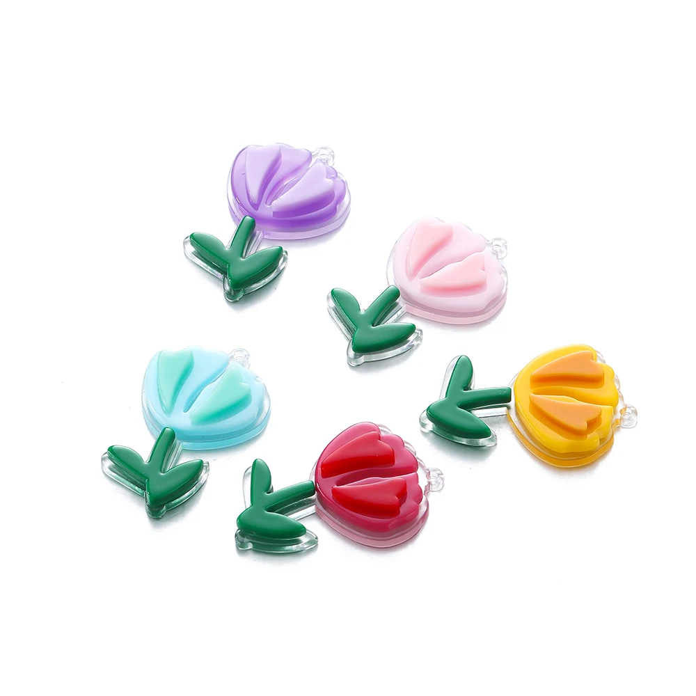 

10pcs cute Tulip Flower Charm Earrings Bracelet Key Chain Pendant Accessories Acrylic Pendants For Diy Earring Findings