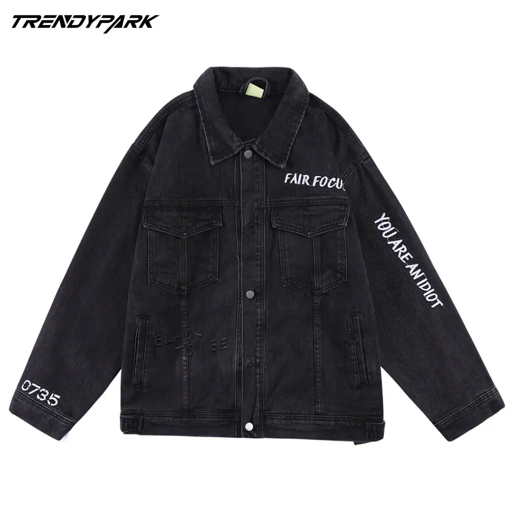 

Denim Jacket Hip Hop Mens Harajuku Streetwear Embroidery Bomber Jacket Denim 2022 Autumn Cotton Jacket Coat Jeans Wear